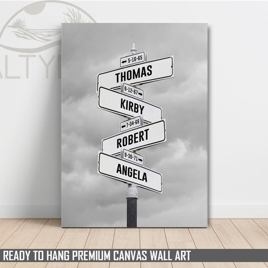 Birth Date + Name Street Sign - Personalized Canvas Wall Art