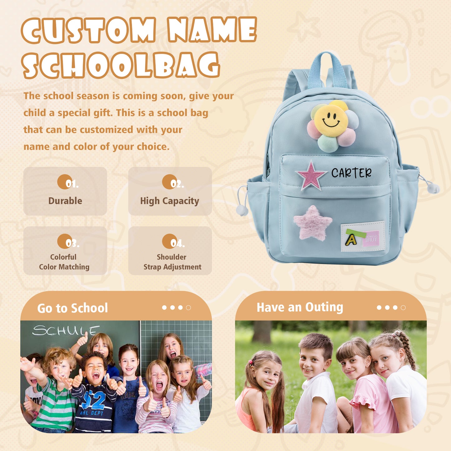 Custom Name School Bag