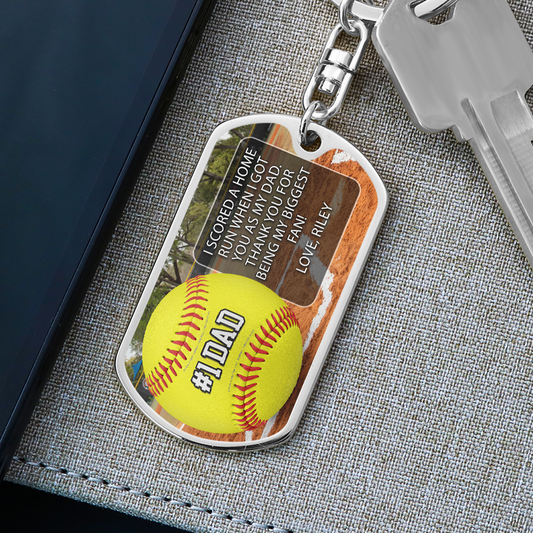 #1 Softball Dad Custom Premium Keychain