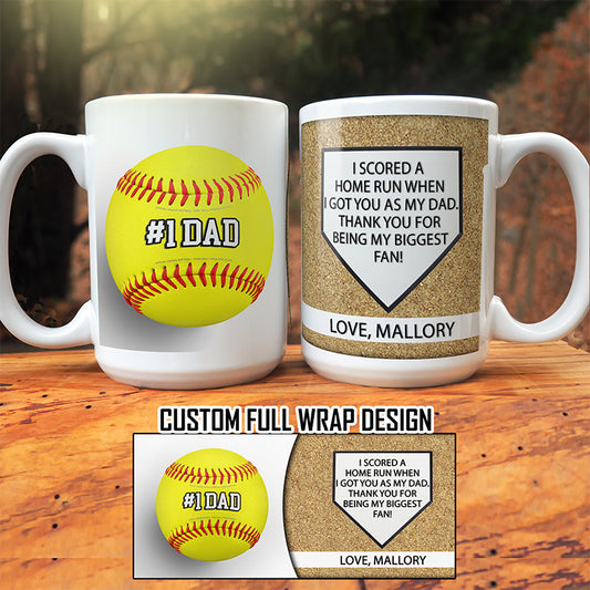 Custom #1 Dad Softball Baseball Mug